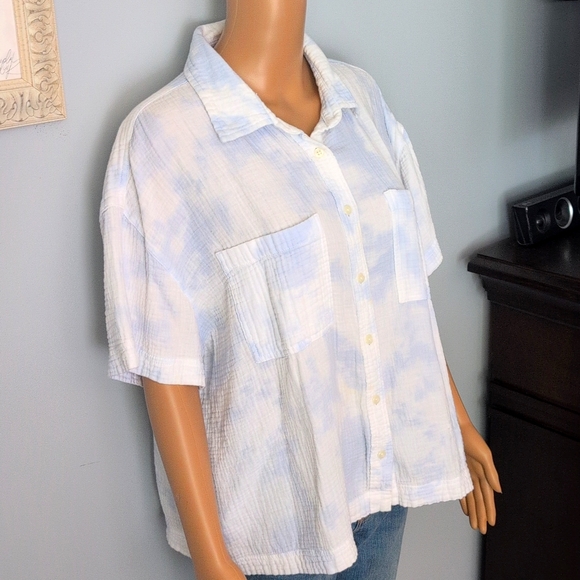 Joe Fresh Cotton Light Blue & White Button Down Boxy Top SZ XL - Picture 4 of 13